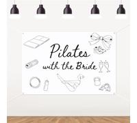 Pilates with the Bride Backdrop,Black and White Pilates for Modern Bachelorette Party, Bridal Shower and Yoga-Themed Celebration Party Supplies
