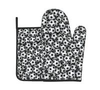 Pile Of Footballs Oven Gloves And Pot Holder 2 Pc Set For Kitchen Cooking,Print Thick Cotton Heat Resistant, Non-Slip