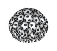 Pile Of Footballs Printing,Shower Cap Nightcap Double Layer Waterproof Elastic Bath Cap Reusable Hair Cap