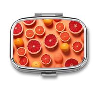 Pile of Grapefruit Slices Pill Box 2 Compartment - Small Metal Medicine Organizer Portable Pill Case for Purse Pocket Travel Vitamin Organizer for Men Women, BPA-Free