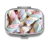 Pile of Marshmallows Pill Box, Portable Pill Organizer, Medicine Pill Container with Mirror and 2 Compartments, Daily Medicine Organizer, Travel Pill Case for Pocket Or Purse