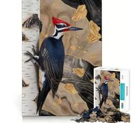 Pileated Woodpecker on Birch Tree 1000 Piece Jigsaw Puzzles for Adults Mind Skill Toy Casual Relax Design Assembly Art Collection Piece (38x52cm)