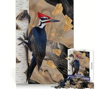 Pileated Woodpecker on Birch Tree 1000 Piece Jigsaw Puzzles for Adults Mind Skill Toy Casual Relax Design Assembly Art Collection Piece (38x52cm)