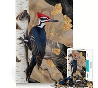 Pileated Woodpecker on Birch Tree Jigsaw Puzzles 1000 Piece for Teenagers Mental Logic Toy Calm Escape Fine Edge Art Collectible (50x75cm)
