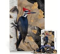 Pileated Woodpecker on Birch Tree Jigsaw Puzzles 1000 Piece for Teenagers Mental Logic Toy Calm Escape Fine Edge Art Collectible (50x75cm)
