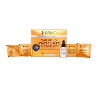 Pilgrim 24K Gold Facial KIT for Instant Radiance & Golden Glow with 5 Easy Steps with Gold Cream Cleanser, Gold Scrub, Gold Massage Cream, Gold Facial Mask, Gold Serum All Skin Types 30 Gm