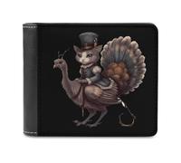 Pilgrim Cat on Turkey Bifold Wallet PU Leather Slim Purse Pocket Wallet with Card Holder for Office Travel