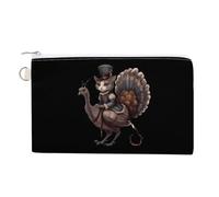 Pilgrim Cat on Turkey Coin Purse Fashion Canvas Pouch Portable Wallet Makeup Bag for Men Women