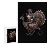 Pilgrim Cat on Turkey Jigsaw Puzzle for Adults Wooden Challenging Puzzles Gift for Family Friends