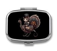 Pilgrim Cat on Turkey Travel Pill Organizer 2 Compartments Pill Case Pill Box Containers for Purse Pocket