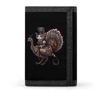 Pilgrim Cat on Turkey Trifold Wallet Portable Slim Purse Wallet Card Holder with Zip for Men Women