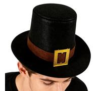 Pilgrim Hat for Kids | Turkey Day Outfits with Gold Buckle,Novelty Black Costume Top Hat - for Teens Adults Men Women Cosplay School Plays Party Festivals Family Gatherings Photoshoot
