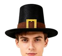 Pilgrim Hat for Men - Adjustable Black Top Hat Thanksgiving Turkey Day | Novelty Gold Buckle Hat for Adults Teens Costume Party Holiday Dress Up Accessories Festive Outfit Fun Fe