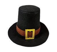 Pilgrim Hat - Woolen, Headwear With Gold Buckle Classic Design | Retro Felt Costume Top Hat, Thanksgiving Accessory For Teens, Men, Women, Turkey Day, Cosplay, School Plays, Seasonal Parties