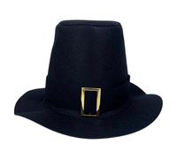 Pilgrim Tall Hats - Colonial Headwear Gold Buckle, Puritan Holiday Costume Top Hat, Black Felt Bonnet Accessory | Cosplay School Plays Photoshoot Festivals Family Gatherings Events Party