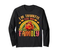 Pilgrim Turkey Im Thankful for My Family Cute Thanksgiving Long Sleeve T-Shirt