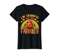 Pilgrim Turkey Im Thankful for My Family Cute Thanksgiving Value Graphic T-Shirt
