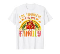 Pilgrim Turkey Im Thankful for My Family Cute Thanksgiving Value Graphic T-Shirt