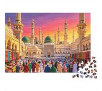 Pilgrimage Crowds Jigsaw Puzzles 1000 Piece Recycled An-Nabawi Puzzle for Adults Puzzle Game Props Impossible Hard Difficult Challenging Fun Game 52x38cm/1000pcs