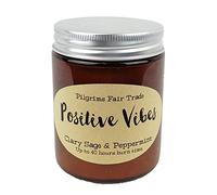 Pilgrims Fair Trade Aromatherapy Soy Wax Jar Candle 200g Vegan Cruelty Free (Clary Sage & Peppermint - Positive Vibes)
