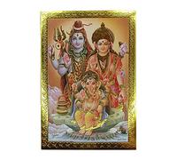 Pilgrims Fair Trade Gold Foil Embossed Hindu God Lord Shiva Family Shrine Picture