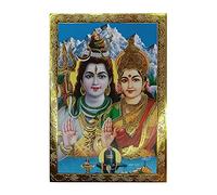 Pilgrims Fair Trade Gold Foil Embossed Hindu God Lord Shiva Parvati Shrine Picture