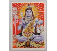 Pilgrims Fair Trade Lord Shiva Hindu God Shrine Picture Silver Glitter Finish