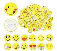 Pilikoll 100 Pcs 30mm Happy Face Badges Round Yellow Smile Button Emoji Emoticon Button Pins Smile Face Pins Mix Emoticon Badge pins for Clothes Hats Backpacks Decorations(Random)