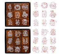 Pilikoll 18 Pcs Mini Christmas Wooden Rubber Stamps Christmas Wooden Printing Stamp Santa Claus Santa Reindeer Wooden Printing Stamp for Xmas DIY Painting Scrapbooks Party Decoration