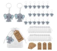 Pilikoll 20 Pcs Sets Baby Shower Favours for Guests Elephant Keychains with Organza Bags & Thank You Tags Elephant Keychains Party Souvenirs Return Presents for Boy Girl Kid Birthday Party Supply