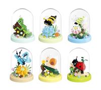 Pilikoll 6 Pcs Flowers and Insect Micro Building Set Mini Animals Flower Building with Transparent Cover Botanical Building Blocks Mini Artificial Flowers and Insect Blocksfor Adults Boys Girls