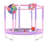 PILIN Kids Trampoline with Basketball Hoop, 4.76FT Indoor and Outdoor Toddler Trampoline Spring Bed with Dartboard, Raised Safety Net - Birthday Toy for Boys Girls, Children's Gift