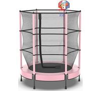PILIN Kids Trampoline with Basketball Hoop, Ø4.76FT Indoor Outdoor Toddler Trampoline with Springs, Raised Safety Net - Birthday Gifts for Boys and Girls, Christmas Toy Gifts for 1-8 Years