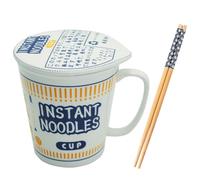 Pilipalaboom Ceramic Ramen Bowl Set With Handle, Lid, and Deep Soup Mug - Ideal for Instant Noodles, Office, College Dorm, and Cooking (Blue)