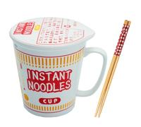 Pilipalaboom Ramen Bowl Set - Ceramic Noodle Cup With Handle, Mug and Lid for Deep Soup, Instant Cooking - Ideal for Office, College Dorm (Red)