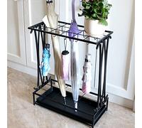 Pilipane 10 Holes 8 Hooks Umbrella Rack,Metal Umbrella Rack Stand,Umbrella Stand Walking Stick Holder,Umbrella Holder with Removable Drip Tray Umbrella Storage for Home Office Entry Hallway (Black)