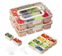 Pilipane 2PCS Snackle Box Container, 12.2x9.25x2.56in, Food-Safe Plastic, Divided Tray with Lid & Handle, with Cutlery Organizer, 2 Spoons & 8 Forks, for Snacks & Fruits