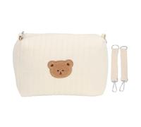 Pilipane Baby Small Stroller Storage Bag Double Hook Zip Closure Embroidery Multifunctional Stroller Diaper Organizer Bag Large Capacity Space Saving Cotton Material 19 x 10 x 26cm for