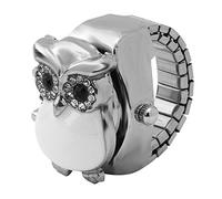 Pilipane Finger Ring Watch Flip Up Cover Vintage Owl Pattern Unixes Finger Quartz Watch Stylish Unisex Design for Casual Wear White Red Black Alloy Material 24mm Case Diameter (White)