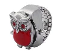 Pilipane Finger Ring Watch Flip Up Cover Vintage Owl Pattern Unixes Finger Quartz Watch Stylish Unisex Design for Casual Wear White Red Black Alloy Material 24mm Case Diameter (Red)