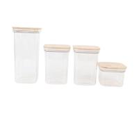 Pilipane Food Storage Jars Plastic Airtight Containers with Bambusoideae Lids Kitchen Square Clear Canisters for Grain Nuts Tea Coffee Beans 2 or 4 Pieces Set (1Pc 2000ml 2Pc 1300ml 1Pc 600ml)