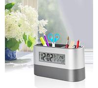 Pilipane LCD Digital Alarm Clock Desk Pencil Pen Holder Organizer,Digital Alarm Clock,Snooze Function Storage Box Alarm Clock,with Perpetual Calendar Temperature Display for Living Room Bedrooms