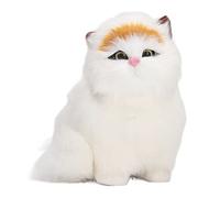 Pilipane Synthetic Fur Cat Statue Funny Exquisite Cute Simulated Furry Cat Figurine Home Decor Show Window Decoration Gift for Cat Lovers Synthetic Fur Material (Eyes Opened)