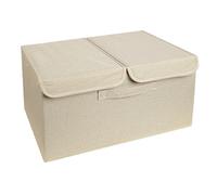 Pilipane Underwear Socks Storage Organizer Double Lid Foldable Thick Fabric Sock Underwear Storage Case for Bras Ties Towels Large Capacity Durable Material 50 x 30 x 25cm (Khaki)