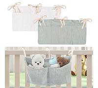 PiliStar Baby Crib Cabin Bedside, Crib Storage Pocket, Hanging Storage Bag, 100% Cotton, 2 Pockets Bedside Hanging, Diaper Nursery Organizer for Clothing Diapers Drool Bibs Molar Toys