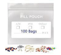 Pill Bags Pack of 100 - BPA Free Pill Pouch 3 x 2.75 Inch with Write-on Label Seal Waterproof Reusable Clear Ziplock Pill Pouches for Travel Medicine Organizer, Jewelry and Small Craft Pieces