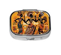 Pill Box 2 Compartment African Indian Women Retro Tablet Box with Mirror Small Pill Organiser for Purse or Pocket Vitamin Organiser