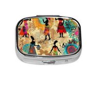 Pill Box 2 Compartment African Tribal Women Tablet Box with Mirror Small Pill Organiser for Purse or Pocket Vitamin Organiser