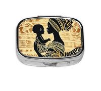 Pill Box 2 Compartment African Women Tablet Box with Mirror Small Pill Organiser for Purse or Pocket Vitamin Organiser