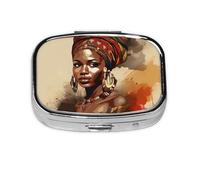 Pill Box 2 Compartment African Women Vintage Style Tablet Box with Mirror Small Pill Organiser for Purse or Pocket Vitamin Organiser